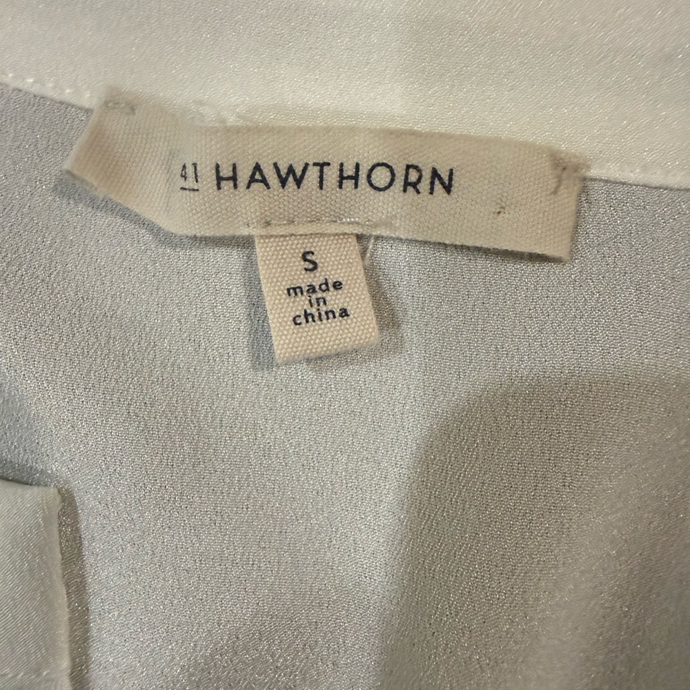 Hawthorn White Sheer Button Front Blouse Small Chiffon Utility Top Pockets - Picture 4 of 8
